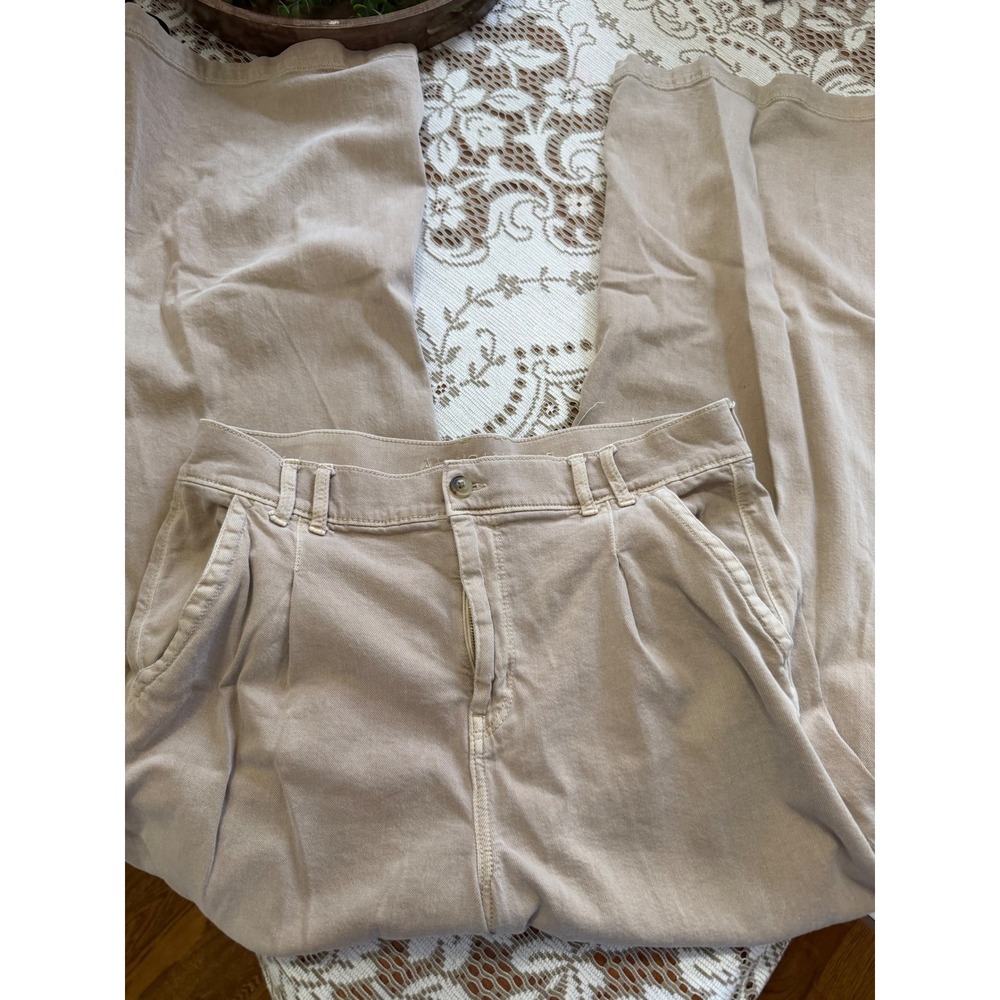 American Eagle Khaki Pleated Wide Leg Pants Real Good Stretch Tan 14 Long